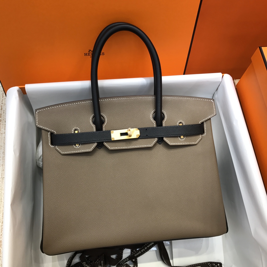 Hermes Birkin 35CM Epsom Leather Handbag Etoupe Black